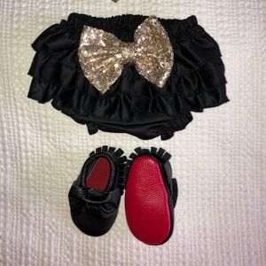 Baby Rufflebutt and red bottom shoes